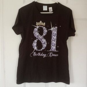 Purple and Black Graphic T-shirt with Short Sleeve 81st Birthday Queen NWOT